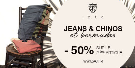 Jeans, chinos et bermudas : -50% sur le 2ème article chez IZAC